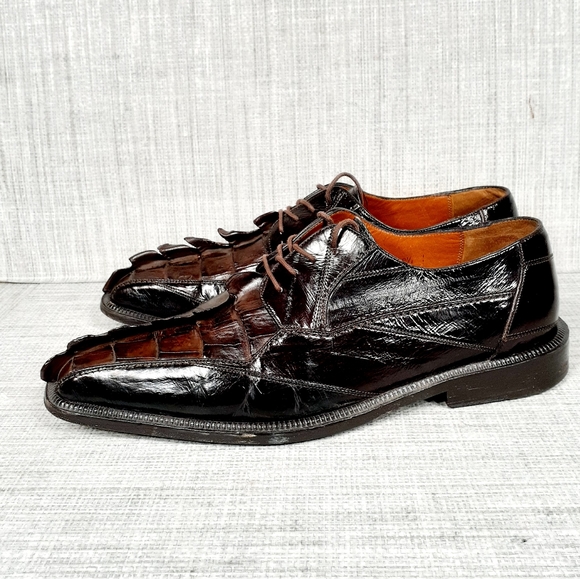 Romano "Lucas" Brown Genuine Crocodile Tail Eel Shoes 8.5 - Picture 2 of 9